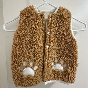 Cozy Brown Kids Vest with Paw Print